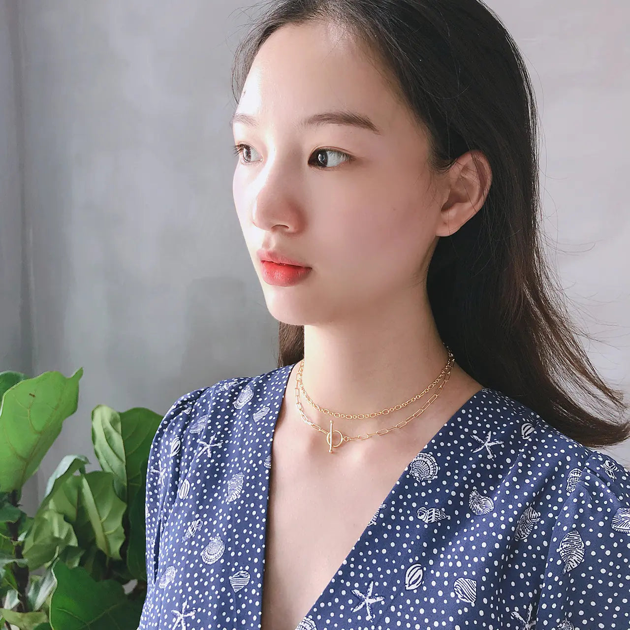 925 Sterling Silver Double Layer Short Necklace